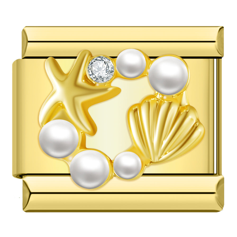 Seashell, starfish and pearls