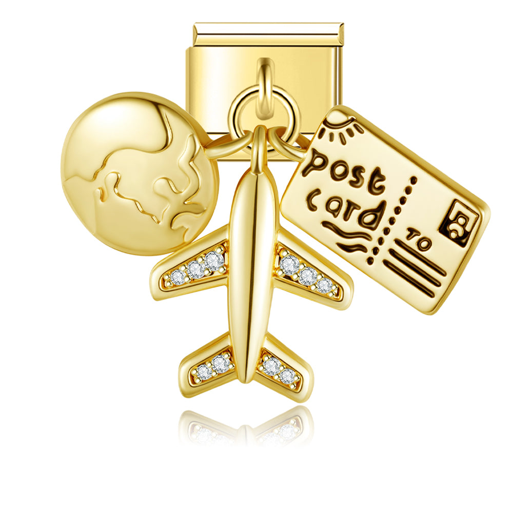 World, plane, postcard